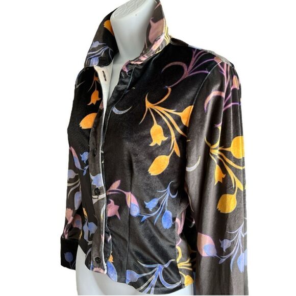 BARRAGÁN Velvet Floral Woman Shirt Vintage Style Stretch Comfort Wear Size XS - Picture 2 of 8